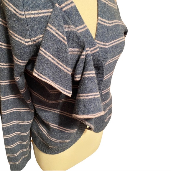 Marc Jacobs Ruffled Cardigan Navy & Pink Striped Sweater 100% Lambs Wool Sz M - Picture 9 of 10